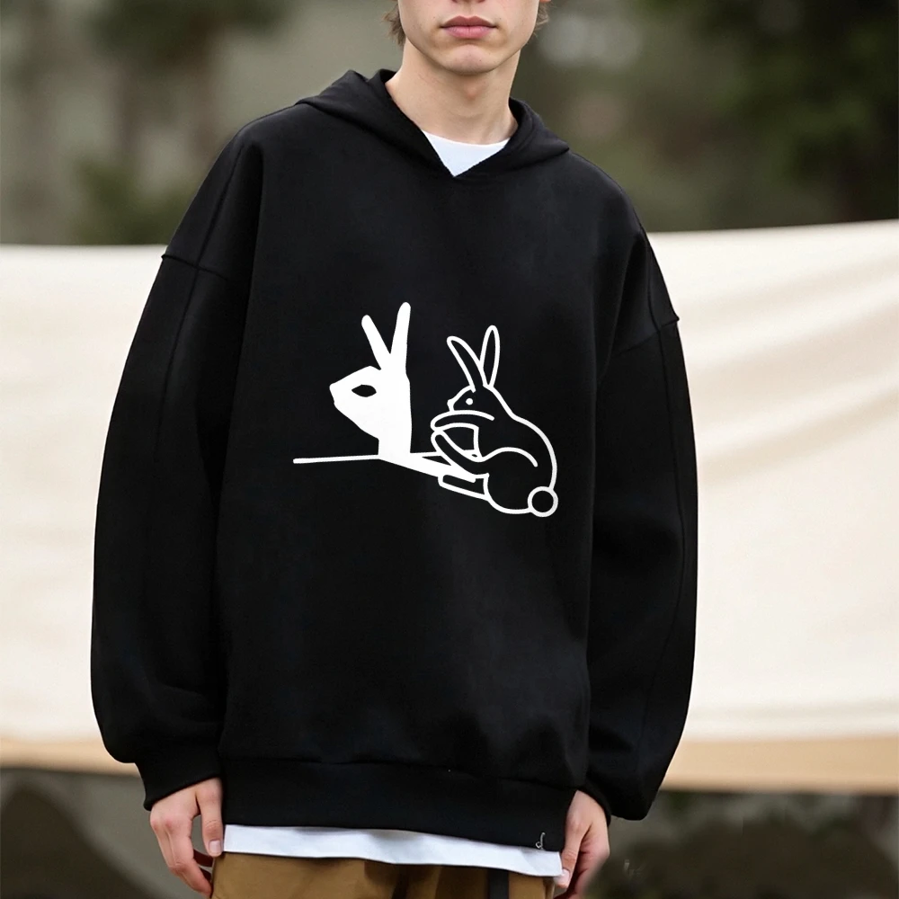 Bluza z kapturem z grafiką gestu króliczej ręki Y2K Odzież damska męska z długim rękawem Męska bluza z kapturem Jesienno-zimowa bluza z kapturem