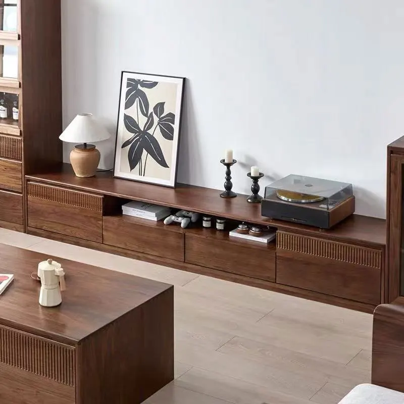 Customizable North American black walnut home coffee table modern simple floor-to-ceiling audio-visual cabinet