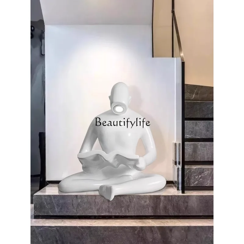 Modern Minimalist Reading Man Floor Ornaments Luminous Villa Window Library Bookgirl Decoration