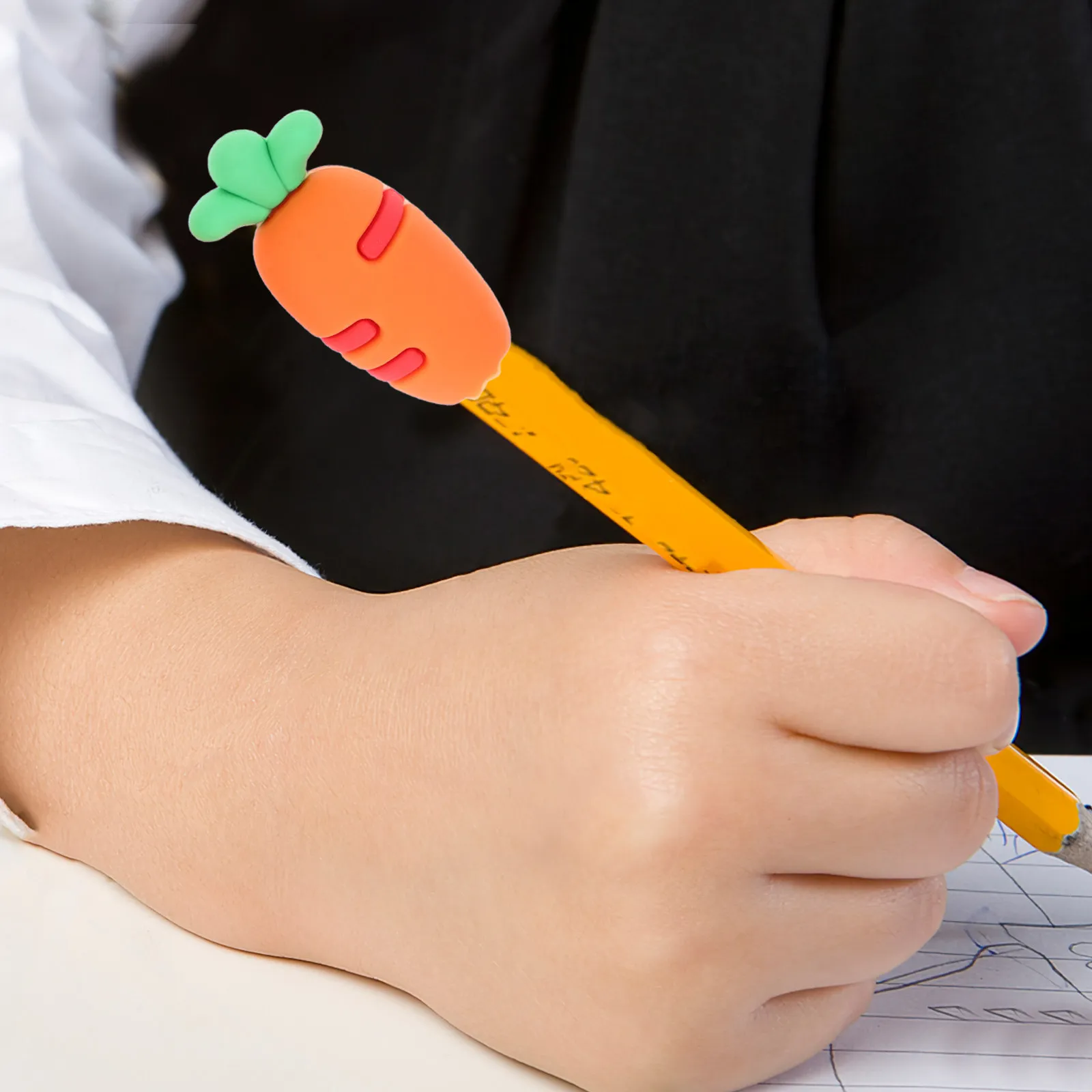 3Pcs Cute Carrot Silicone Pencil Topper Extender Protective Tip Covers for Colored Pencils Artist Student