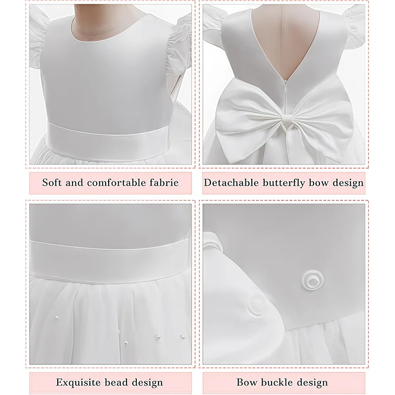Kids Girls White Dresses Flower Child Wedding Dress Elegant Tulle Gown Baptismal Ceremony Costume Children Birthday Gift Dress image 6