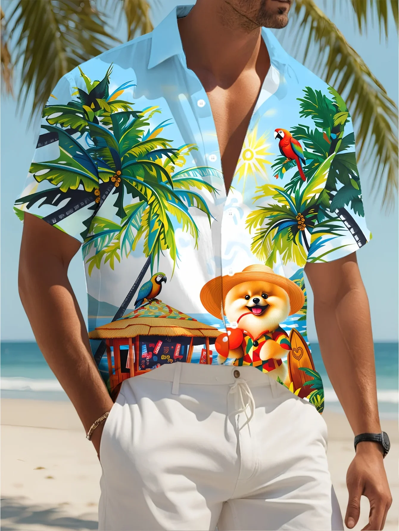 Fashion Men's Hawaiian Shirt Classic Pattern Print Tshirt Lapel Design Lightweight Breathable Casual Tops For Summer Outdoor