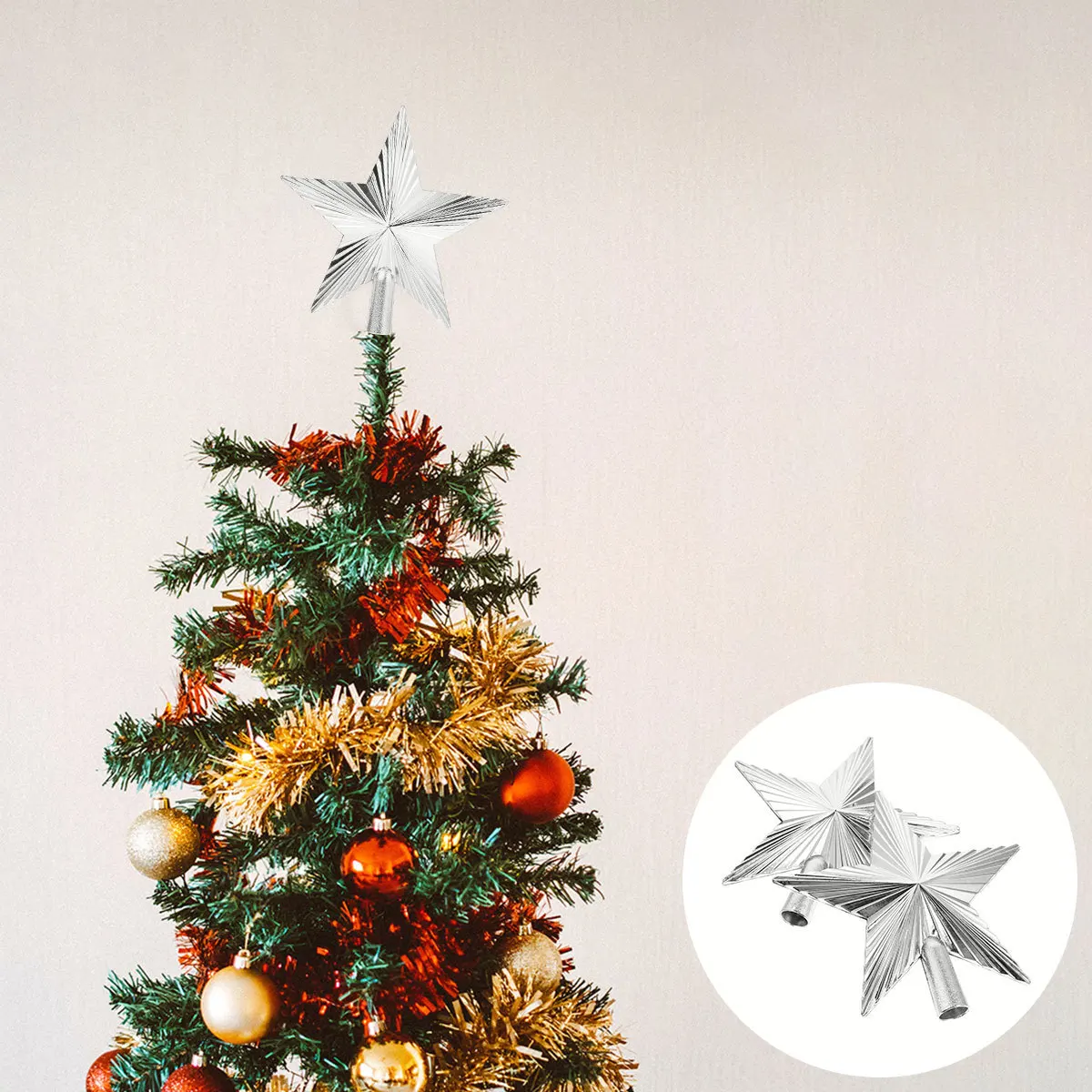 

2pcs Christmas Tree Topper Star Decor Hard Plastic Holiday Party Festival Decoration Xmas Treetop Ornament Five-Pointed