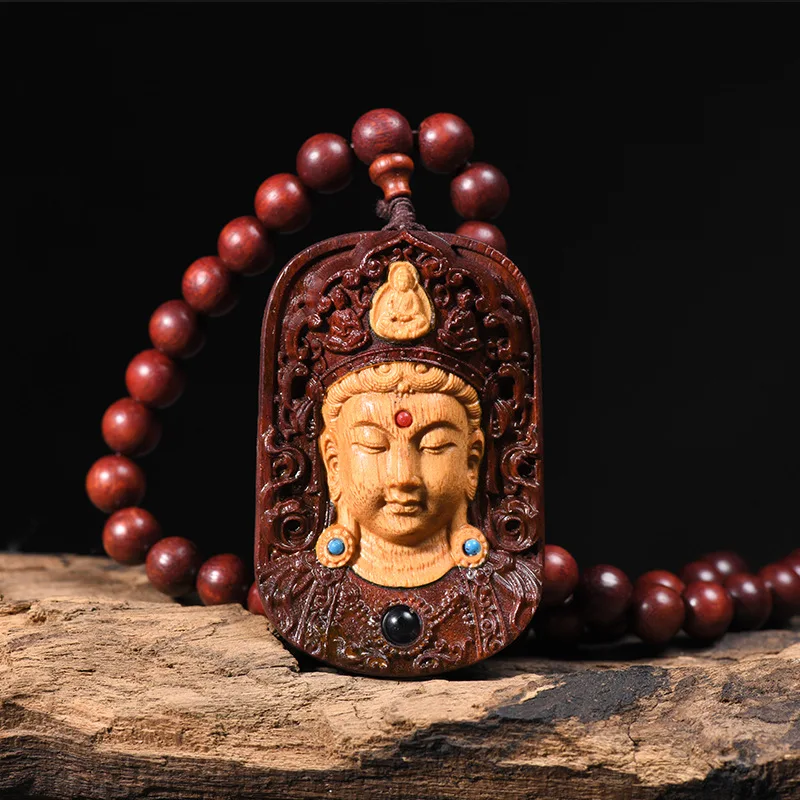 

Natural Carved Wood Guanyin Buddha Prayer Beads Bracelet, Necklace, Pendant, Jewelry Suitable for Both Men and Women