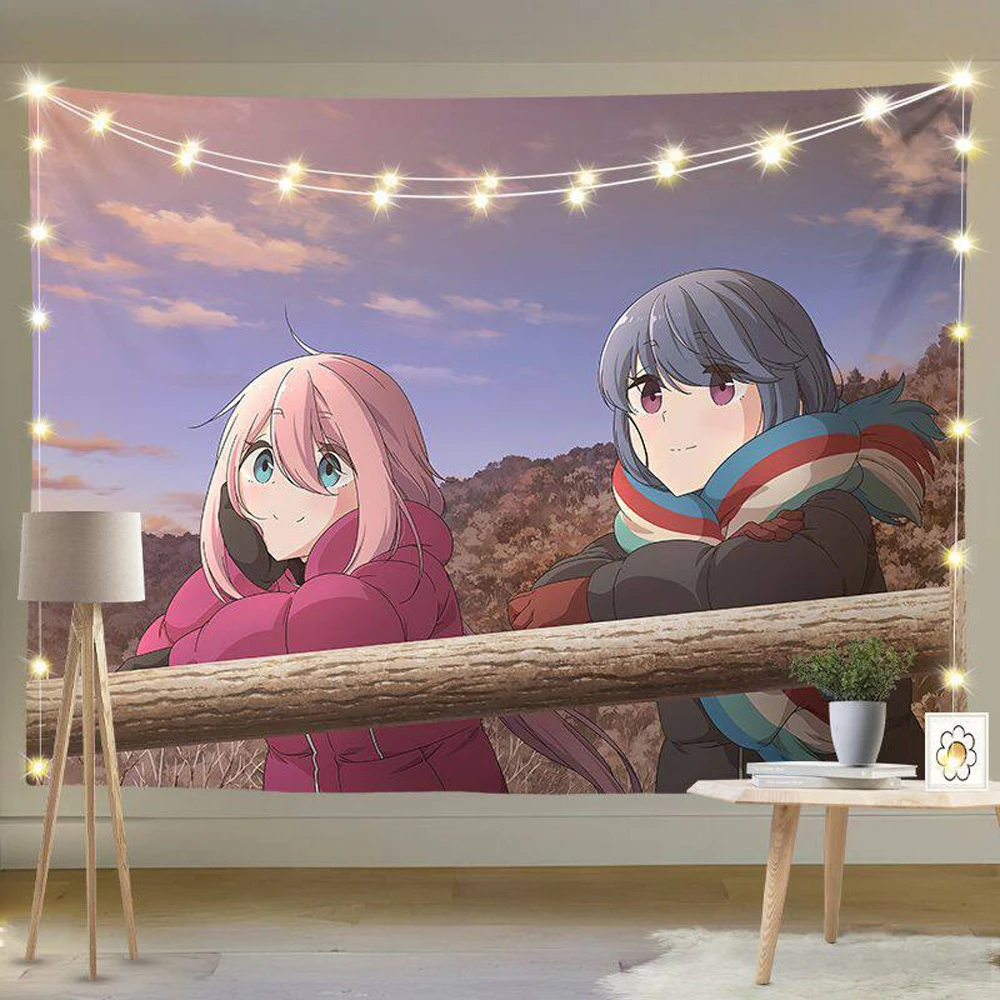 Cute Cartoon Yuru Camp Tapestry Decorative Wall Hanging for Dormitory Bedroom Renovation Ideal for Rental Spaces