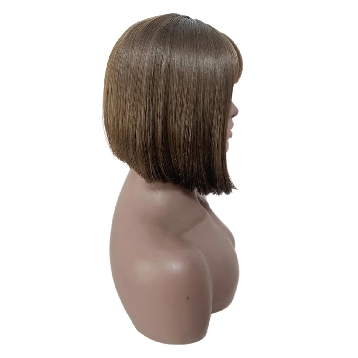 باروكات صناعية قصيرة مستقيمة من ABGN مع غرة، شعر مستعار بني رائع للنساء، مظهر طبيعي صناعي مقاوم للحرارة