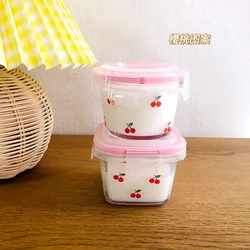 Portable Korean Cherry Mini Sealed Box Cute Sweet Girl Glass Fruit Snack Box, Small Capacity Fresh Box Jars with Lid, 120ml, 1Pc