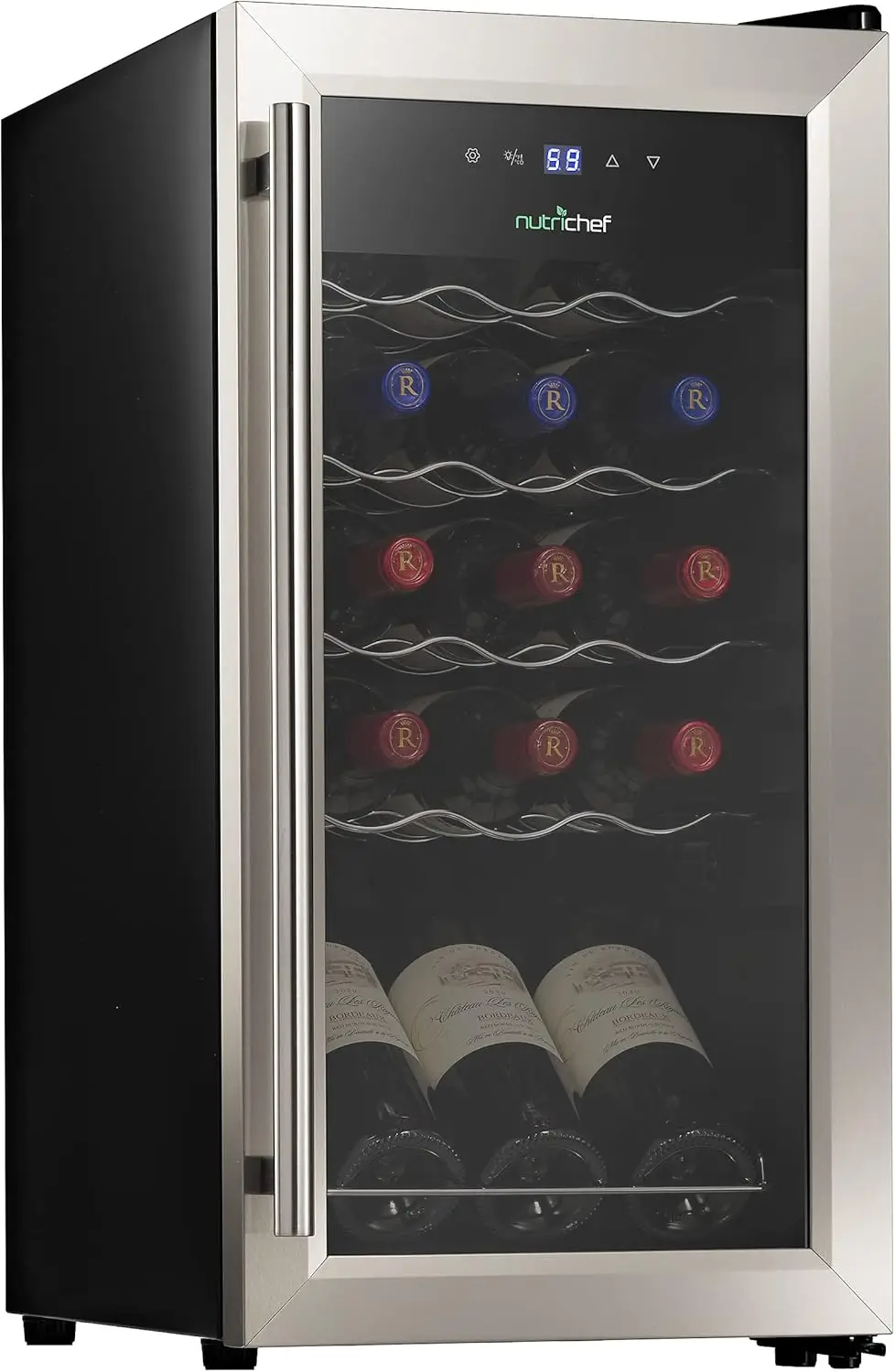 nutrichef 15 Bottle Fridge | Red and White Chiller | Adjustable Temp Control 41°F to 64°F | Ultra Quiet Operation