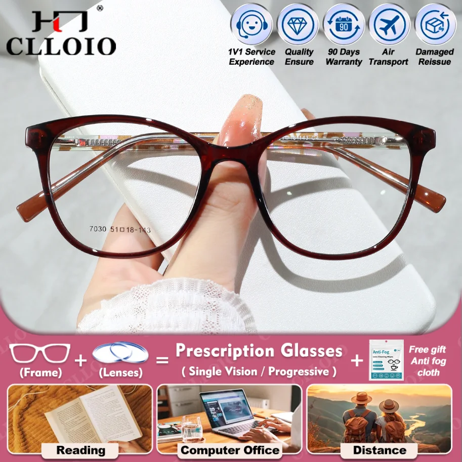 

CLLOIO Simple Anti Blue Light Oval Myopia Prescription Reading Glasses Women Multifocal Photochromic Optical Computer Eyeglasses