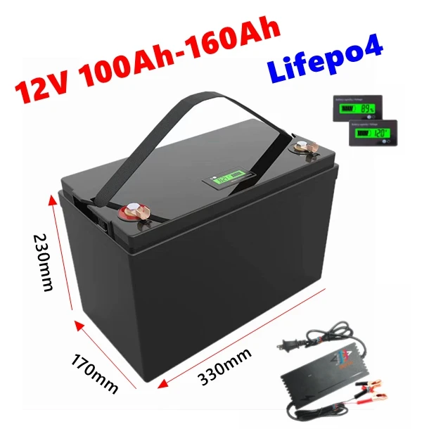 

lifepo4 12.8v 150AH lithium battery 12V 100Ah 120Ah 130Ah battery for caravan boat Inverter Portable power RV + 10A charger