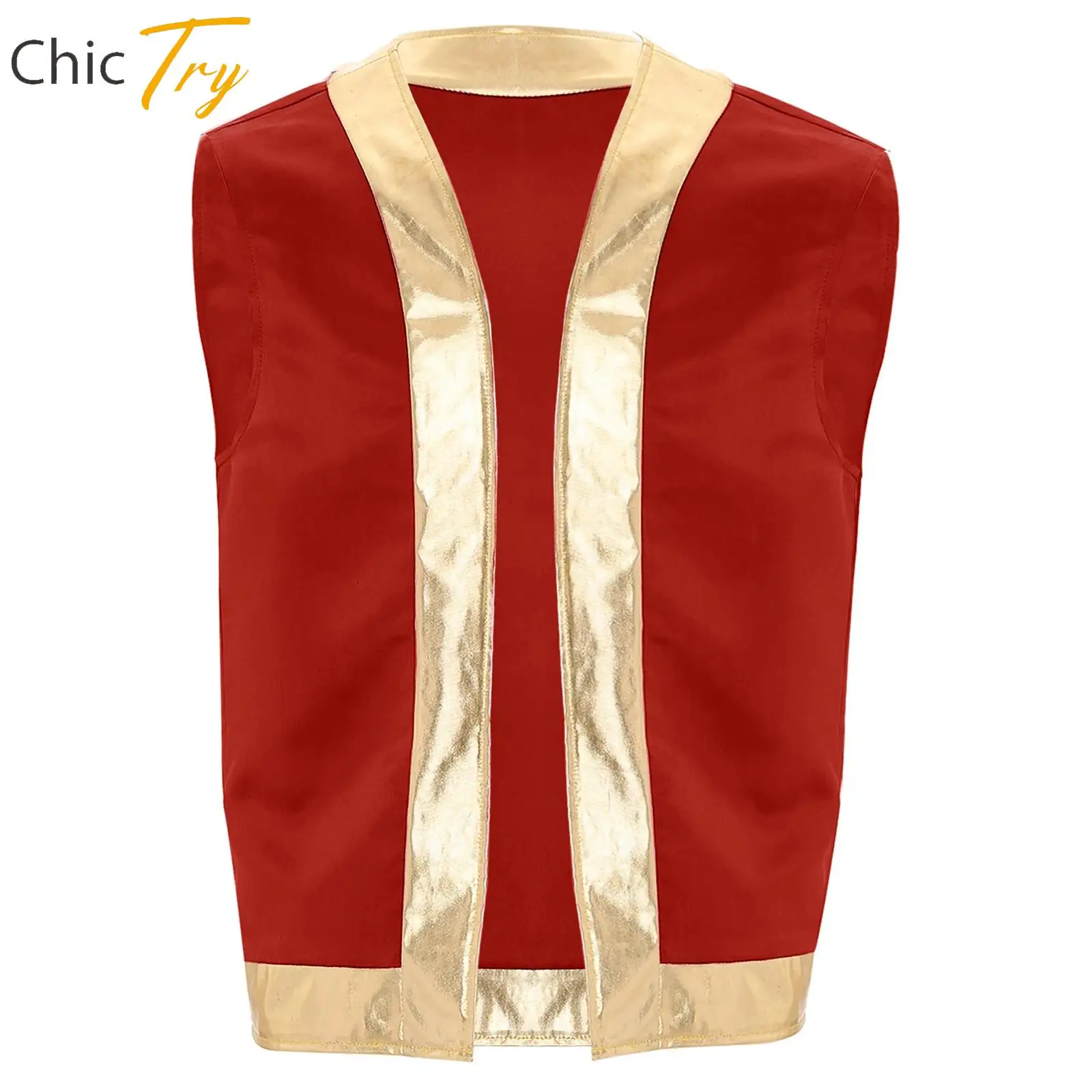 

Men Halloween Toad Vest Open Front Metallic Shiny Trim Waistcoat Cartoon Captain Themed Party Carnival Cosplay Costumes Clubwear
