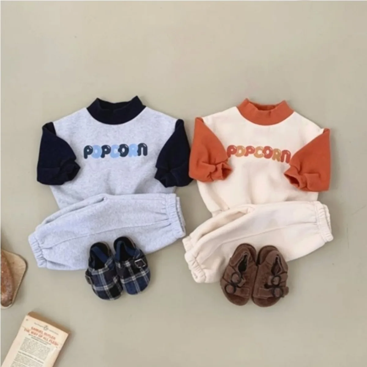 2026 Spring New Baby Warm Fleece Clothes Set Children Letter Sweatshirt + Pants 2pcs Suit Boy Girl Sportswear Toddler Outfits