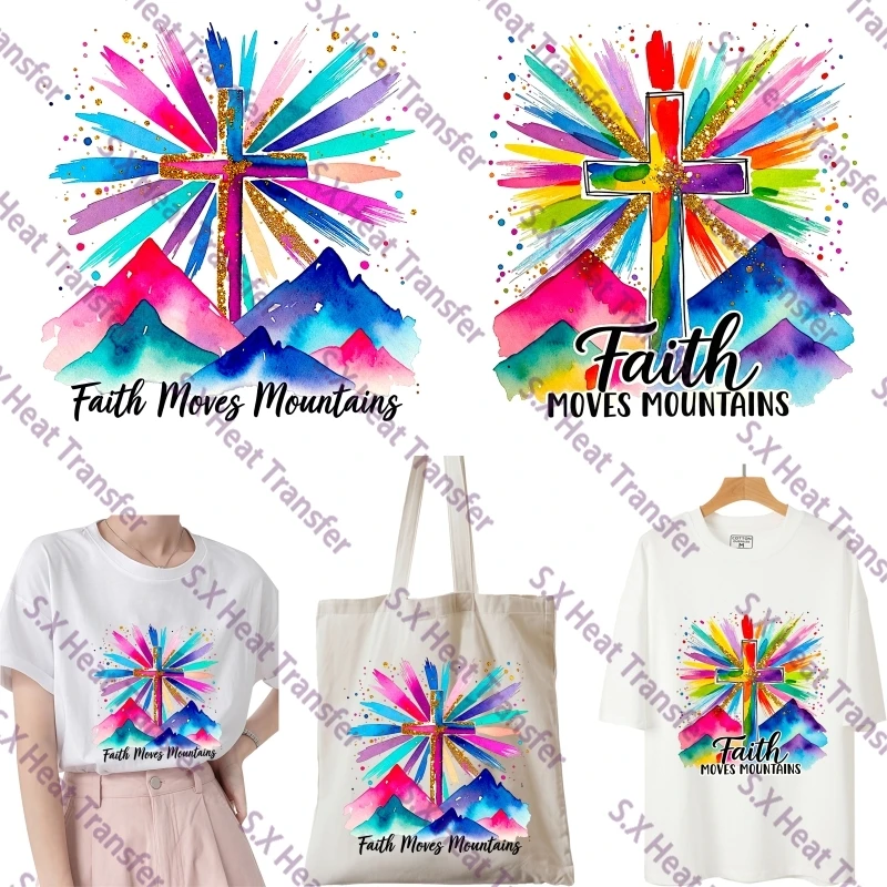 25cm Bible Phrase Heat Transfer Sticker Faith Moves Mountains Vinyl Print Sticker Iron On T-Shirt Canvas Bag Pillow Decoration - zdjęcie 1