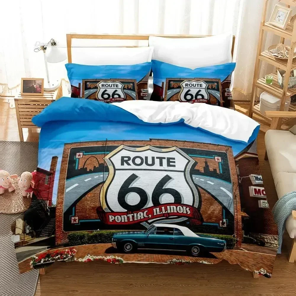 

Route 66 Bedding Set Duvet Cover Sheet Printed Bed Set Pillowcase Bed Full Queen King Size Comforter Bedroom