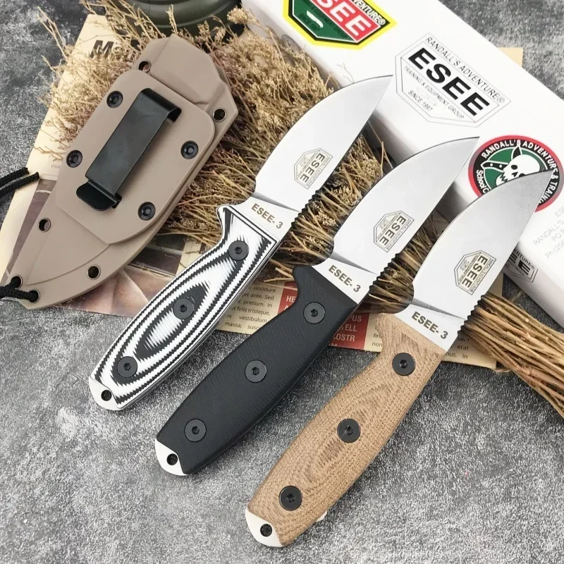 

ESEE-3 Straight Knife Black and White G10 Handle 9Cr18Mov Blade A Multi-functional Unboxing Tool for Outdoor Camping and Hunting