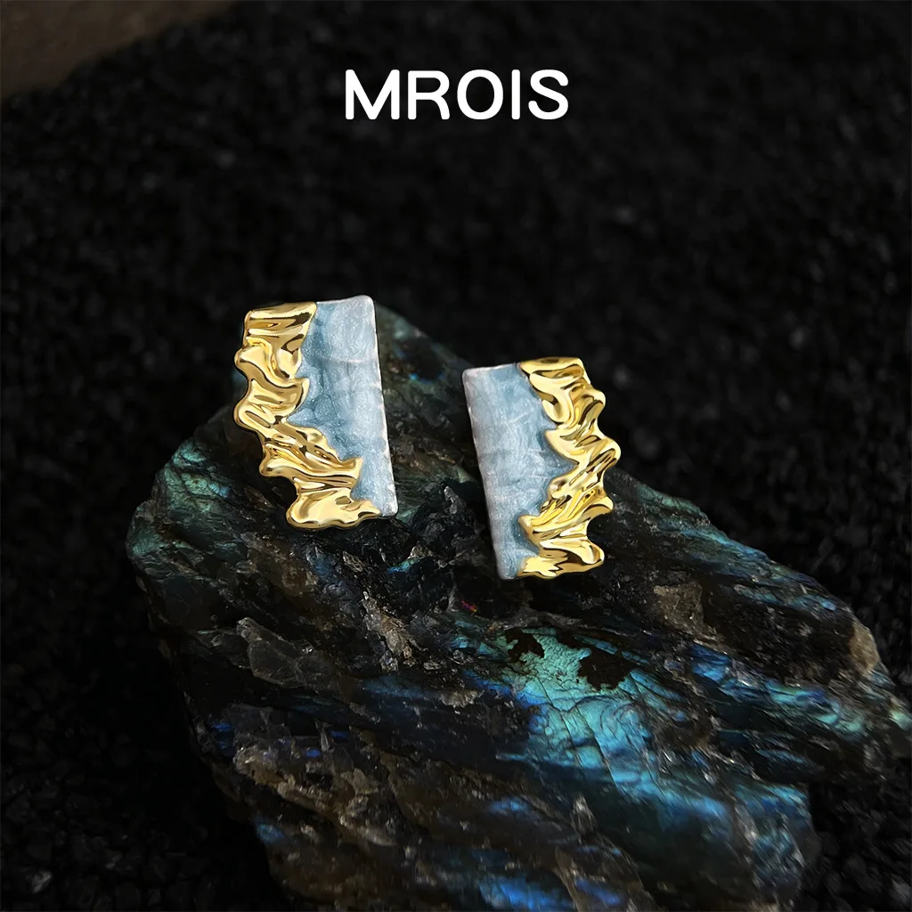 Blue Ocean~ Original gradual change enamel glaze wave stud earrings temperament light luxury fashion high sense earrings