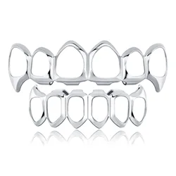 A set of 18k gold-plated brass hollowed out braces, personalized, fashionable, and minimalist sharp teeth hip-hop braces