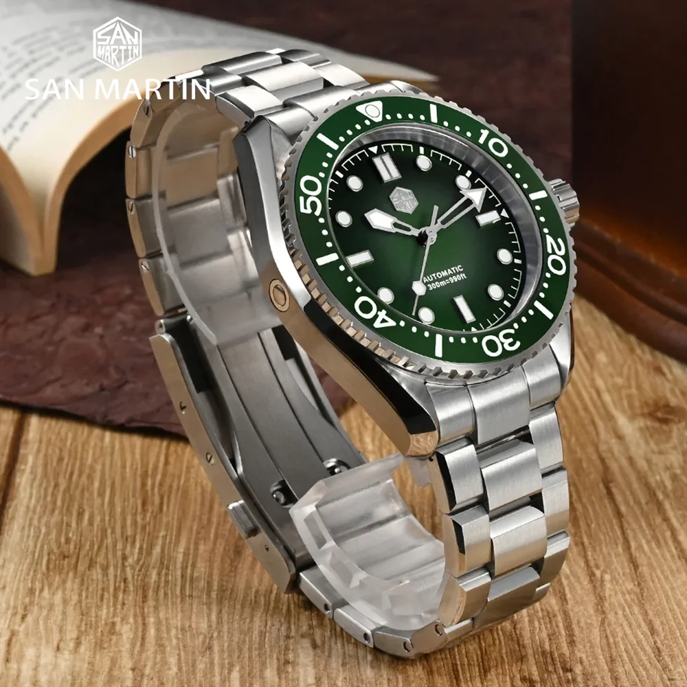 Saint Martin New Men Diving Automatic Watch Helium Unit NH35  Luxury Vintage Gradient Dial Waterproof 300m Men Mechanical Watch