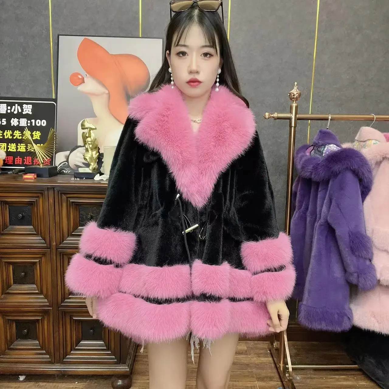 Autumn Winter 2023 New Fashionable Classy All-Matching Warm Women's Mid-Length European Mink Coat Faux Fur Short Jacket Parkas