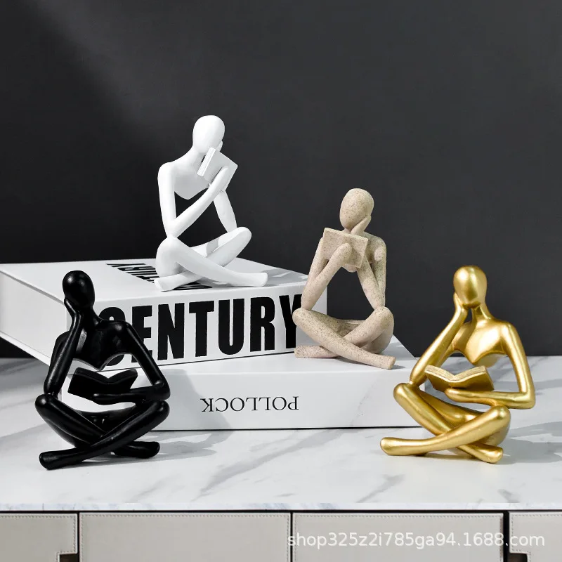 Creative Abstract Figure Reading Thinker Small Statue Ornament, Living Room Study Wine Cabinet Decor, Crafts Resin Ornament