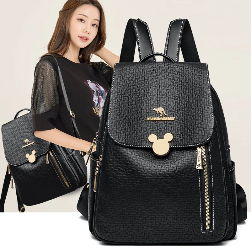 PU leather Cloth Women Fashion Backpack Large Capacity Black Casual Travel Backpack Multifunctional High Quality Ladies Bag New