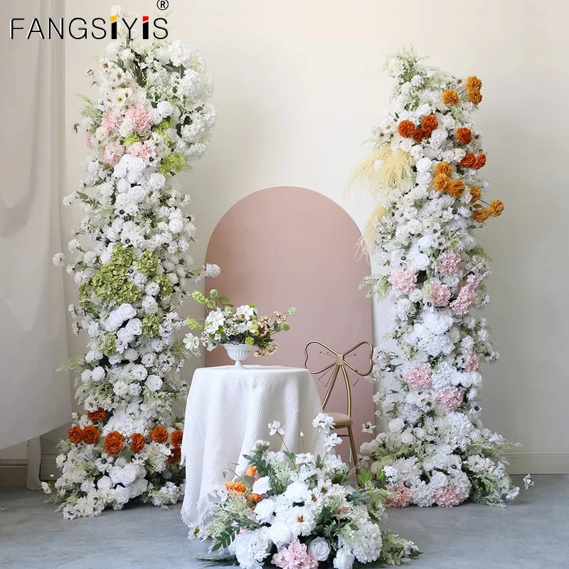 

Rose hydrangea Flower Row Arrangement Wedding Backdrop Prop Table Flower Runner Event Party Arch Floral Decorative shooting prop