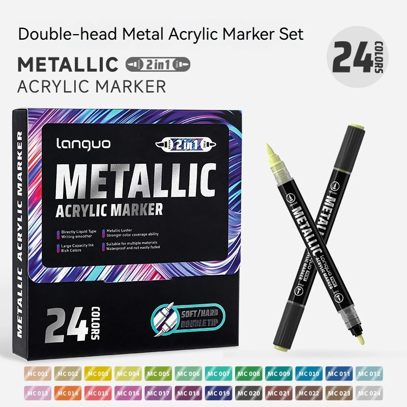 Languo Dual Tip Metallic Acryl Marker Pen Set Student Rock Schaalmodel Schilderen DIY Graffiti Handgetekende Verfpennen Briefpapier