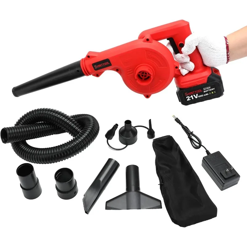 

Mini Leaf Blower Red,2-in-1 Cordless Small Blower with 4.0Ah Battery and Charger,21v Blower for Inflating,Blowing Leaf