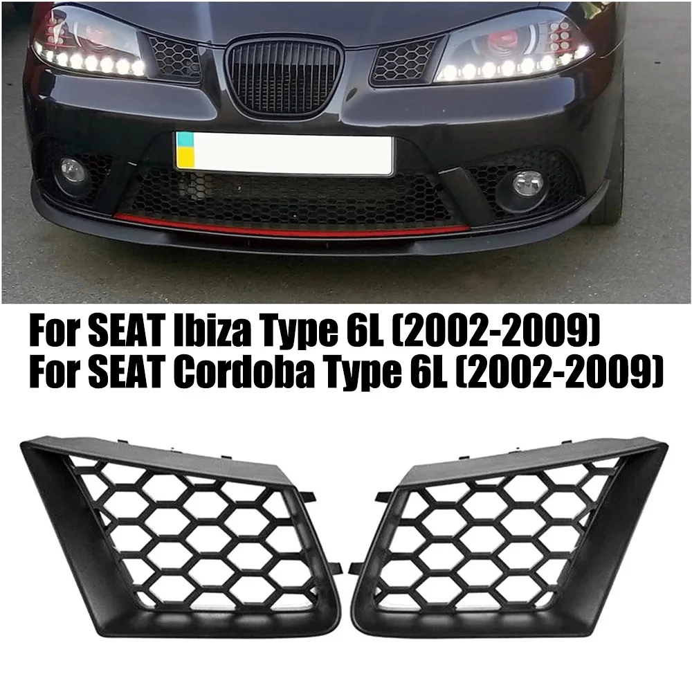

2 шт., матовый черный передний бампер, верхняя решетка для SEAT Ibiza Type 6L 2002-2009 SEAT Cordoba Type 6L 2002-2009, автомобильные аксессуары
