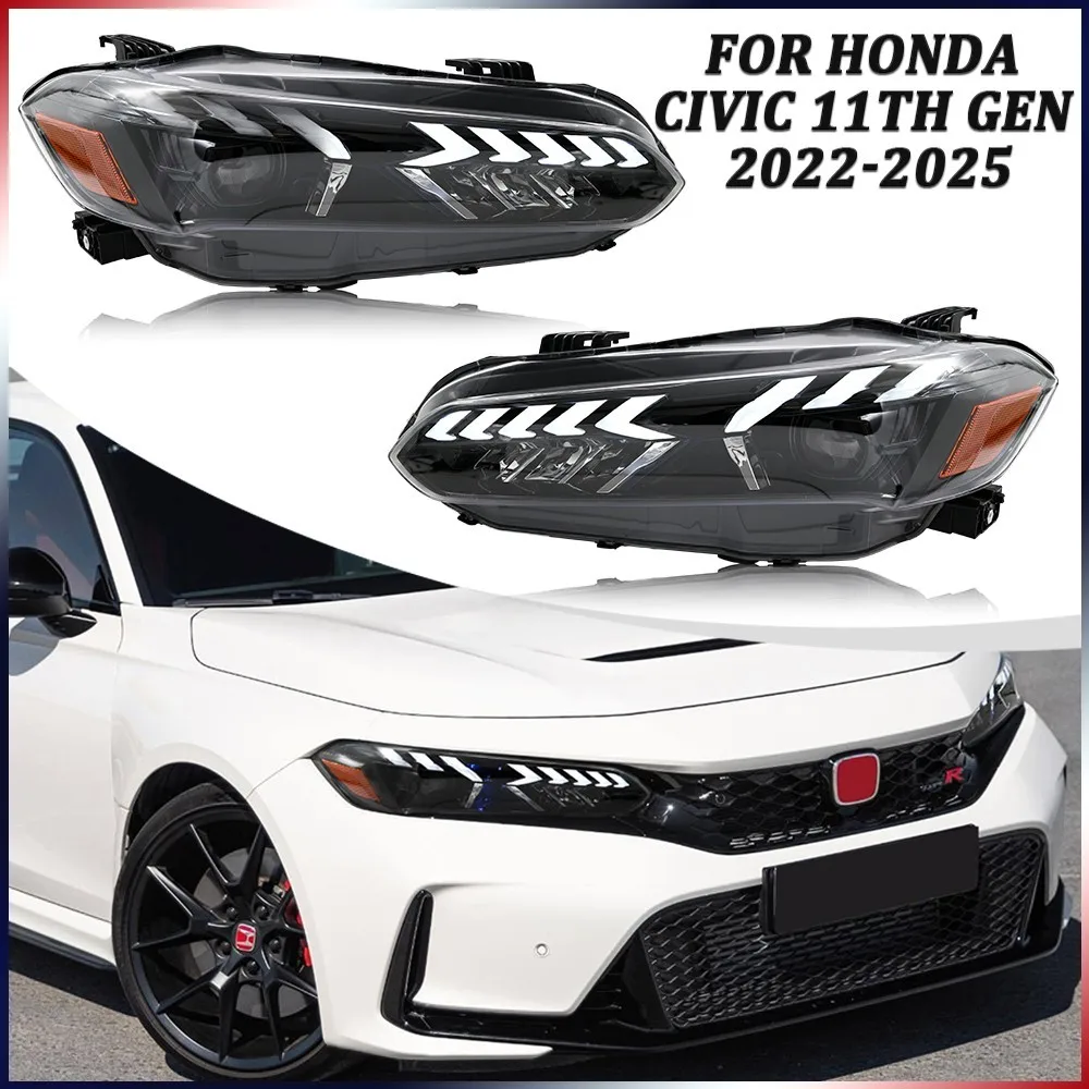 

1Set Full LED Headlight For Honda Civic 11th Gen 2022-2025 Front Head Lamps Blue Animation DRL Headlamp Accessories