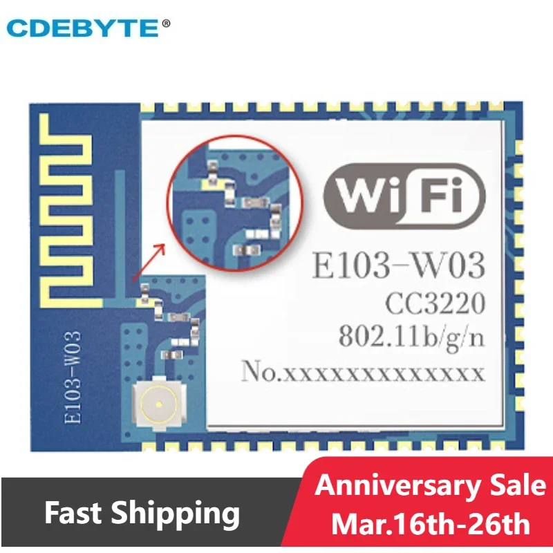 Wifi Module CC3220R Chip Serial to Wifi Module CDEBYTE E103-W03 PCB/IPEX Antenna 18dBm Support AT Command MQTT SMD Small Size