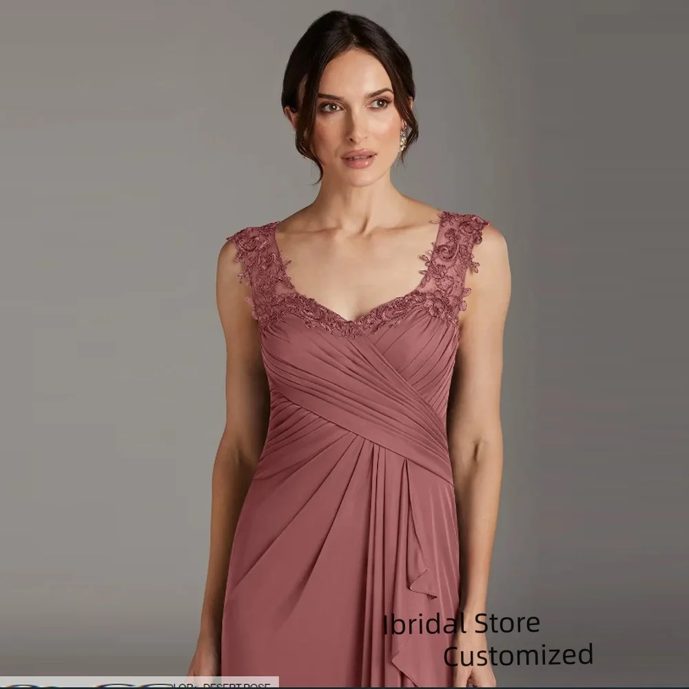 Customized Elegant Chiffon Mother of the Bride Dresses Shoulder Appliques Lace Formal Wedding Guest Dress Women for Party Long