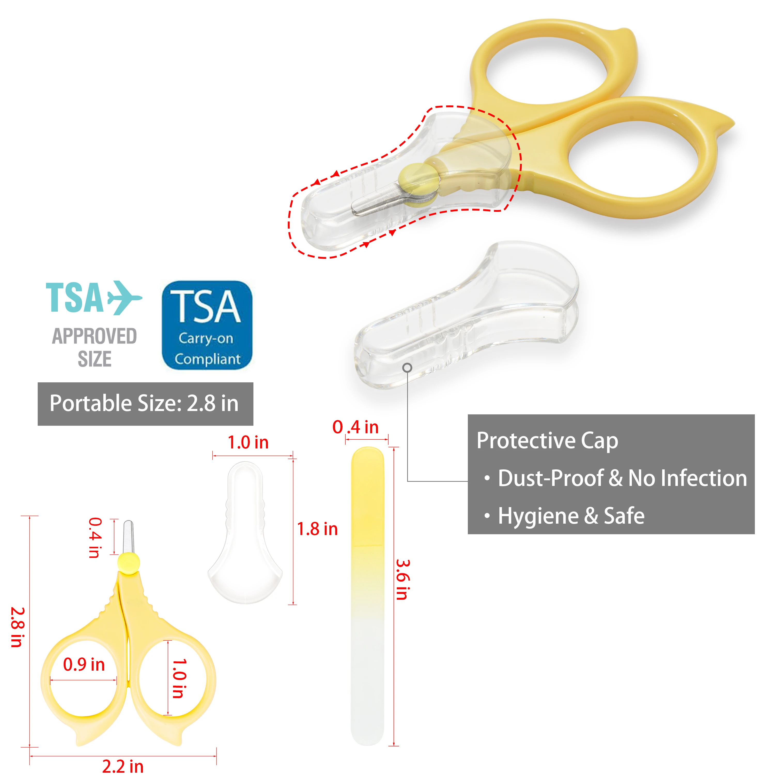 Baby Round Tip Safety Manicure Nail Scissors and Baby Glass File Set for Infant Newborns Toddlers