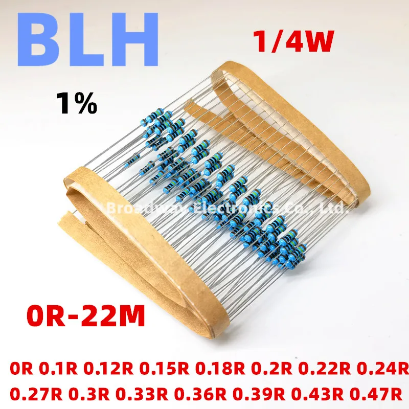 100PCS 1/4W 1% Metal Film Resistor 0.25W 0R 0.1R 0.12R 0.15R 0.18R 0.2R 0.22R 0.24R 0.27R 0.3R 0.33R 0.36R 0.39R 0.43R 0.47R ohm