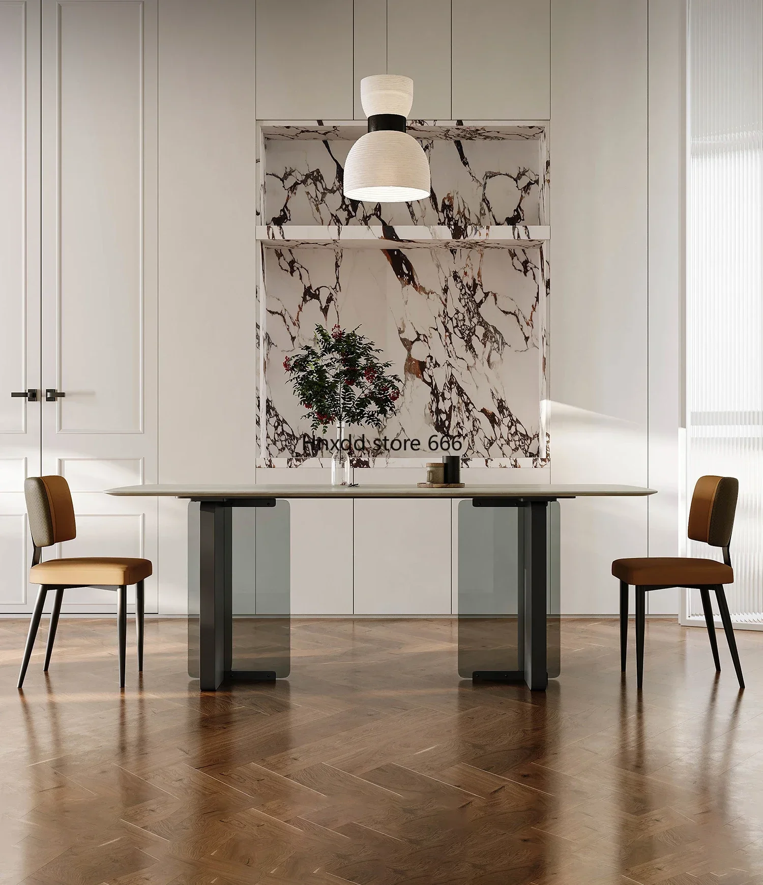 Italian minimalist rock slab dining table and chairs