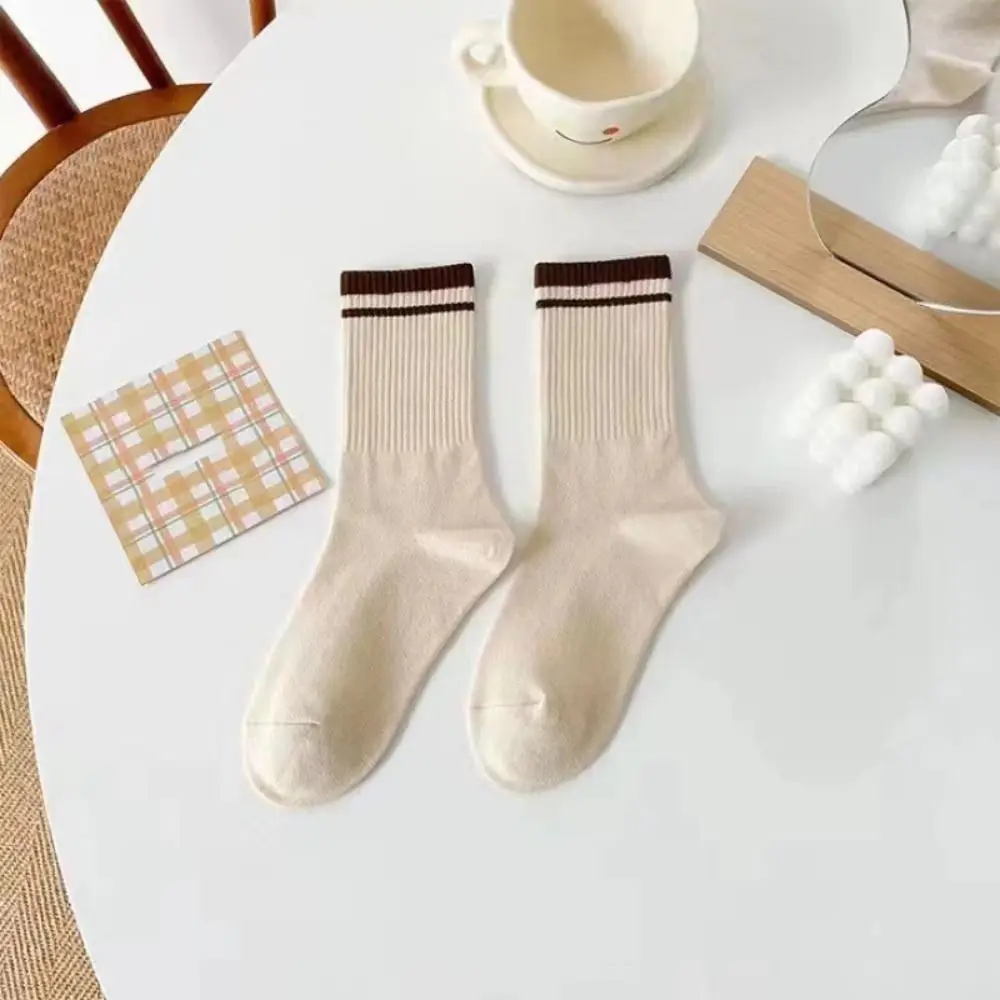 10Pairs Fashion Patchwork Stripe Socks Non-Slip Simple Mid-calf Socks Hosiery Breathable Women Tube Socks Girl