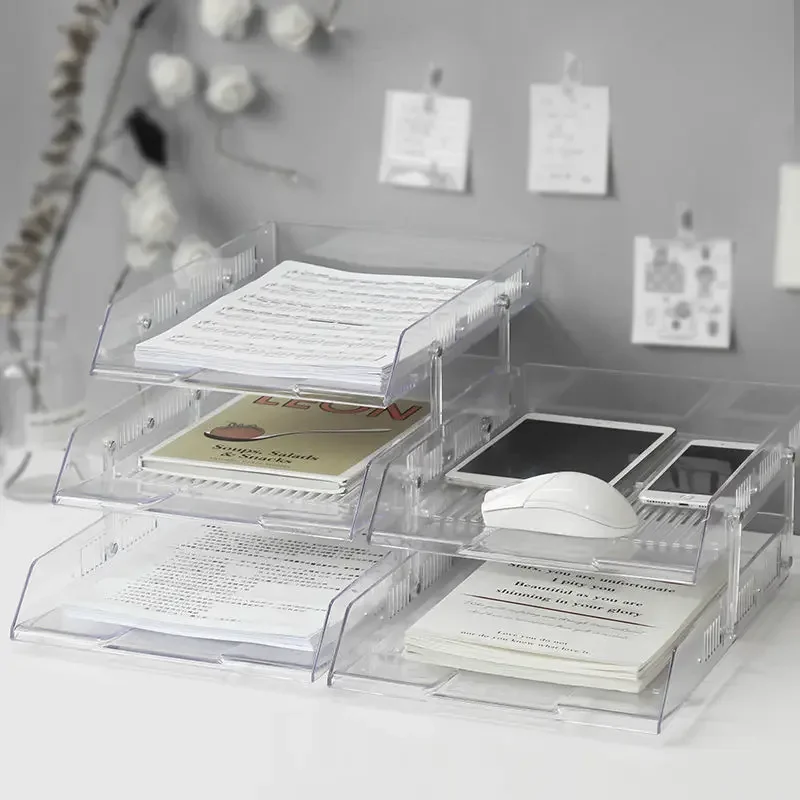 2-3 Layer Detachable Acrylic A4 File Holder Document Stand Tray Desk Organizer Container for Magazine Paper Home Office Supplies