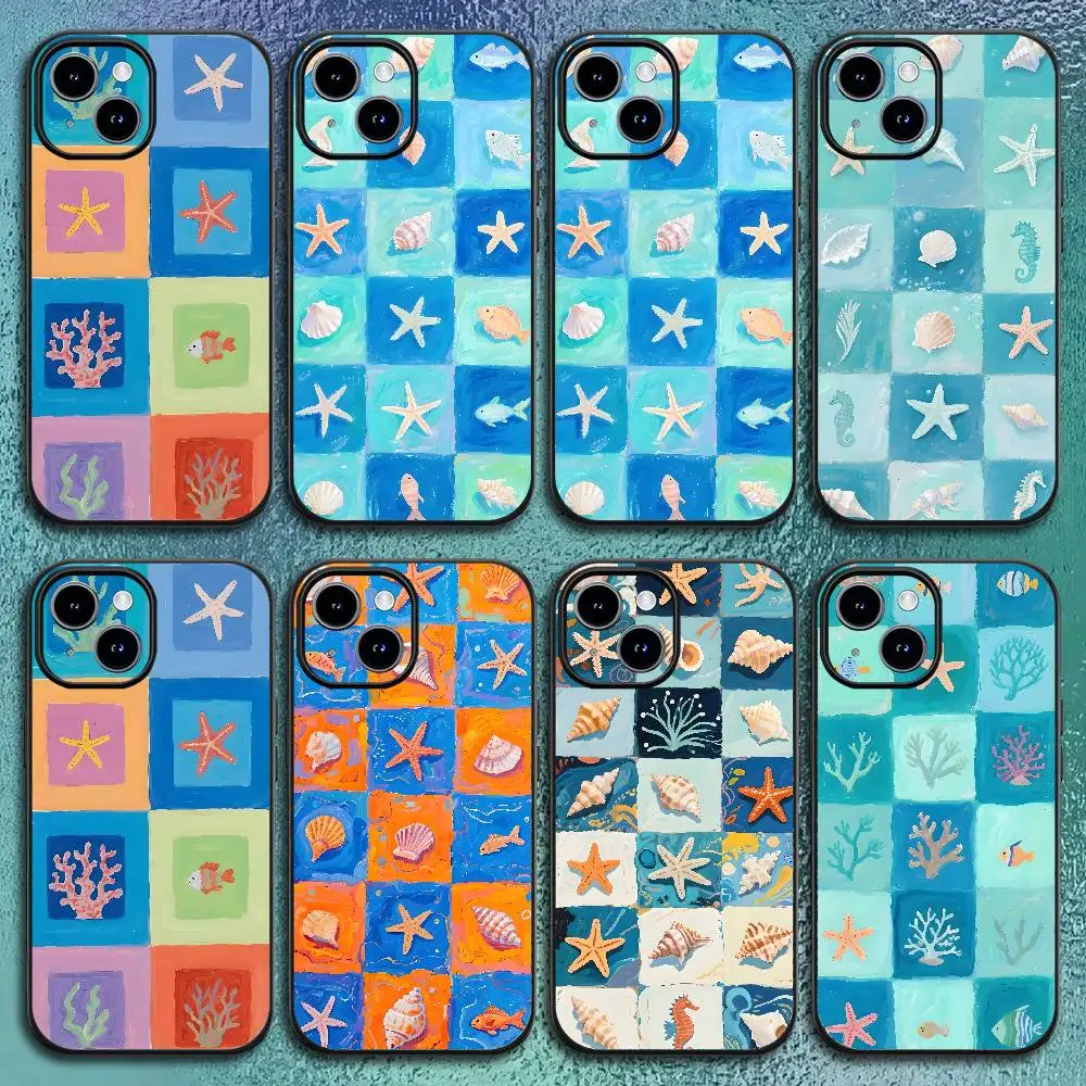 Shell Starfish Little Fish Phone Case For IPhone 17 12 13 14 15 16Pro Max Plus Classic Black Soft Shell