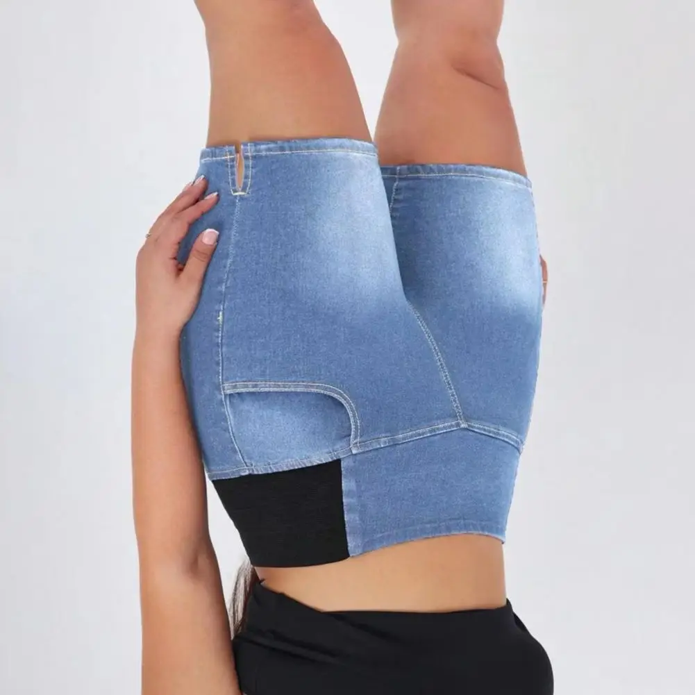 

2025 Women's Plus Size Bermuda Jean Shorts High Waist Pull-On Stretchy Skinny Shorts with Pockets Butt Lifting Denim Bottoms