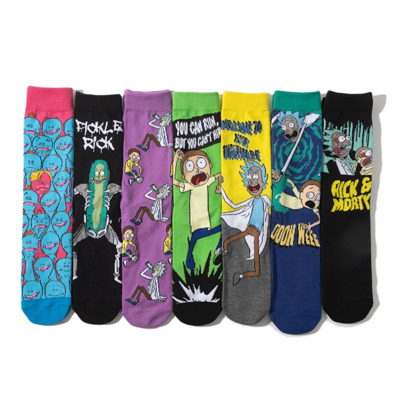 2024New Four Seasons Men\'s Cotton Anime Socks Cartoon Women\'s Mid-Calf Socks Animated Teemo and Rick Comic Socks