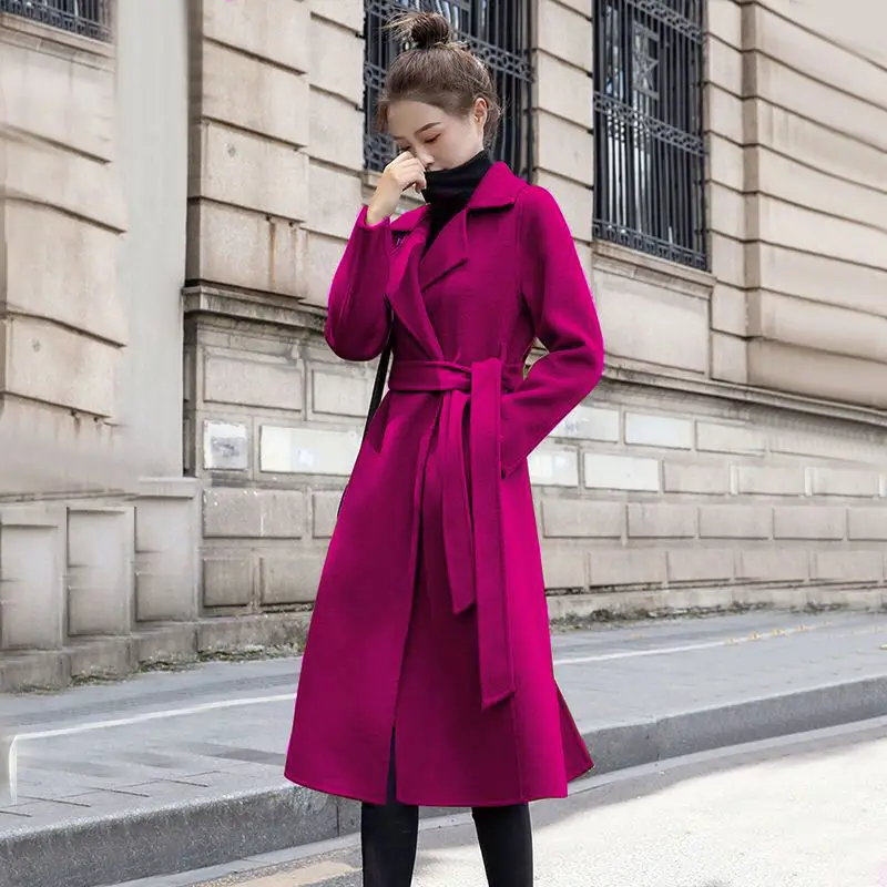 Autumn Winter Fashion Turn-down Collar Long Sleeve Solid Trench Women's Clothing Lacing Medium Long Styles Whisper High-end Tops