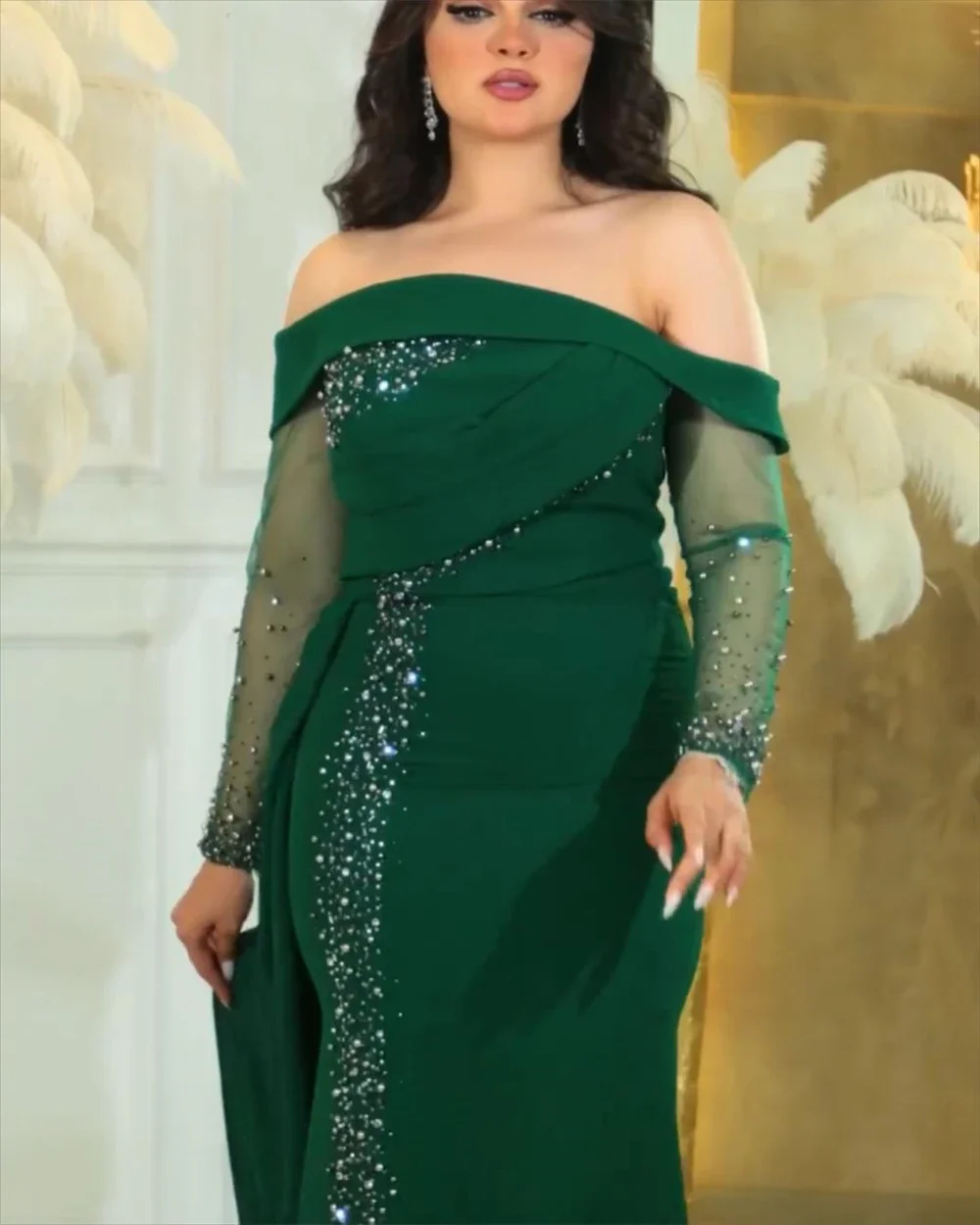 Vestido de fiesta de noche Arabia Saudita Columna asimétrica Hasta el suelo Faldas Cuentas de encaje Vestidos para ocasiones a medida Dearin Ye Formal Go