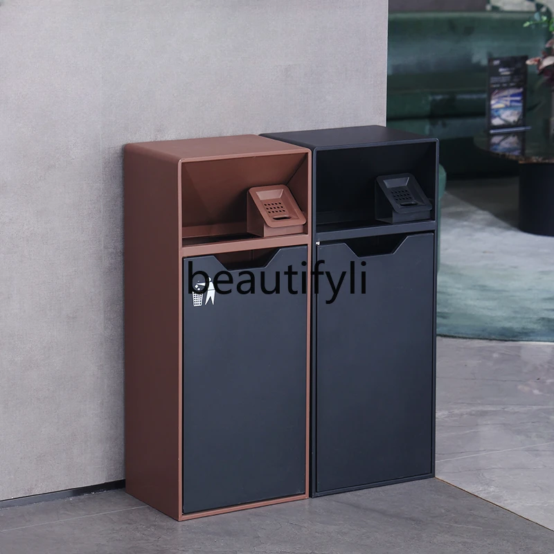 Commercial trash can Outdoor sanitation Hotel lobby Vertical stainless steel classification Smoking leather box