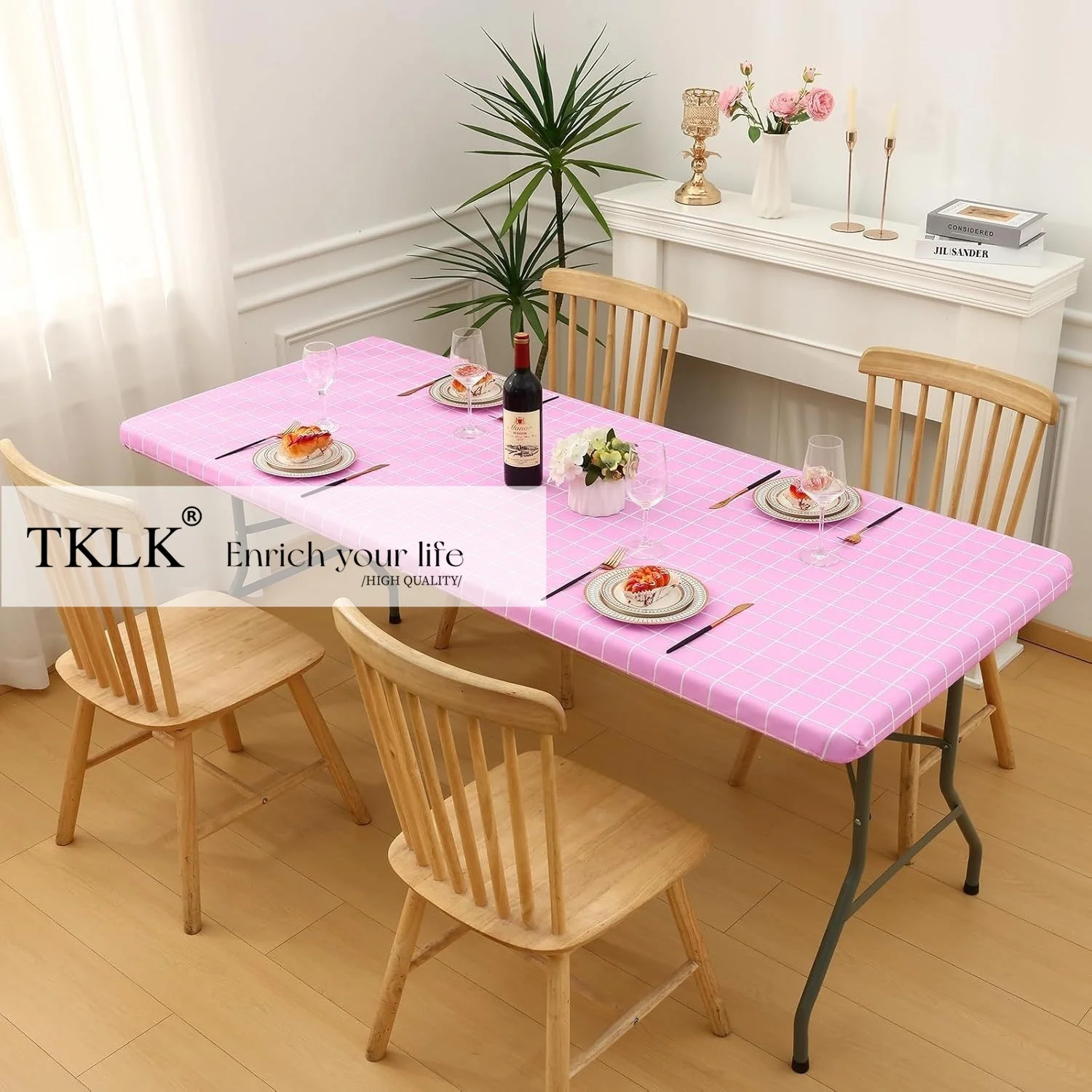 직사각형 테이블 천, 8피트 접이식 테이블용 탄성 폴리스터 테이블 커버, 피크닉용 식탁보, 캠핑, 멀티 사이즈