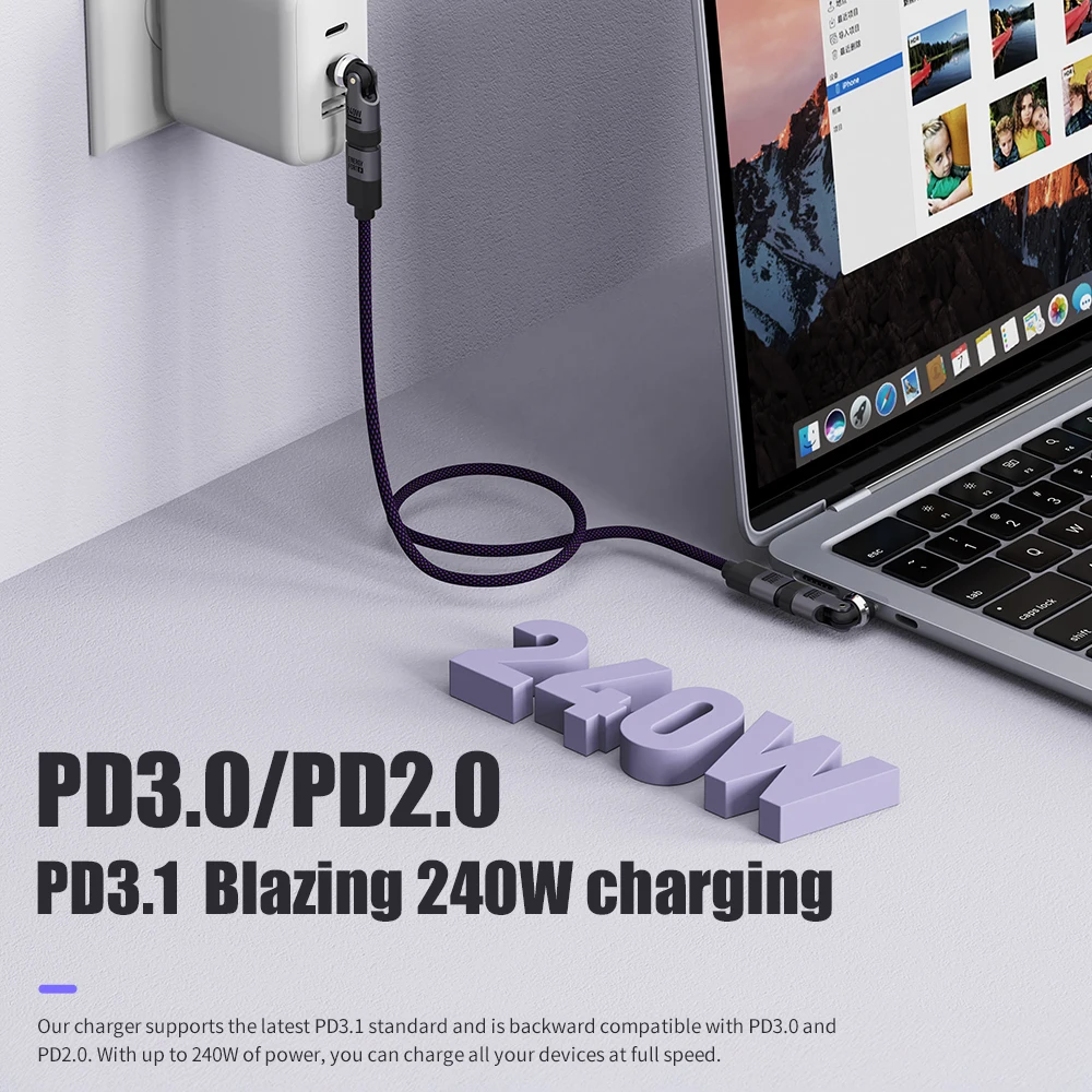 Adaptador extensor USB C, extensión de Cable de 240W, rotación 540, adaptador tipo C macho a hembra para Macbook, Xiaomi, Samsung, conector OTG