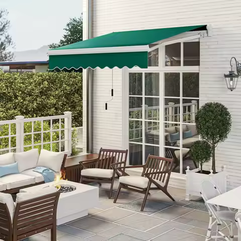 8' x 7' Patio Retractable Awning, Manual Exterior Sun Shade Deck Window Cover