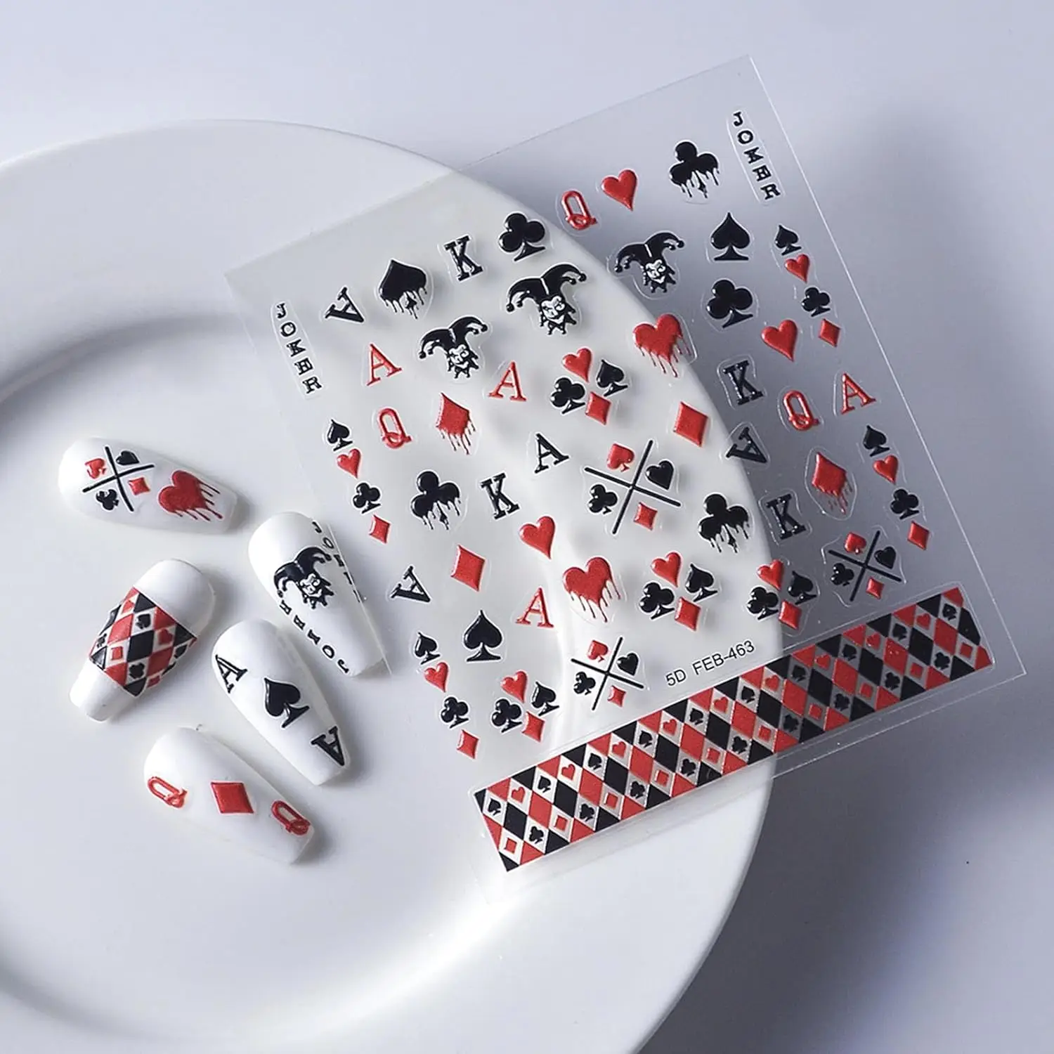 5D Poker Nail Art Stickers Embossed Playing Card Nail Decoration DIY for Manicure Poker Suit Design Decals Self-Adhesive Supply view 3
