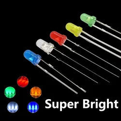 50/100 PCS 3mm Super Bright LED Diode 3V Multicolor Lamps White/Red/Yellow/Green/Blue Light Emitting Diodes Electronic Component