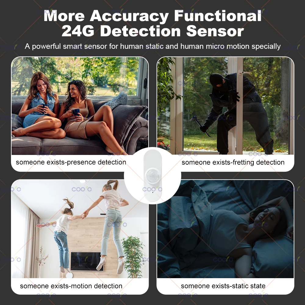 Czujnik obecności człowieka radarowy 24G MmWave + czujnik ruchu PIR, światło, temperatura, wilgotność, zasilanie USB/bateriami, obsługa Tuya Zigbee Z2M