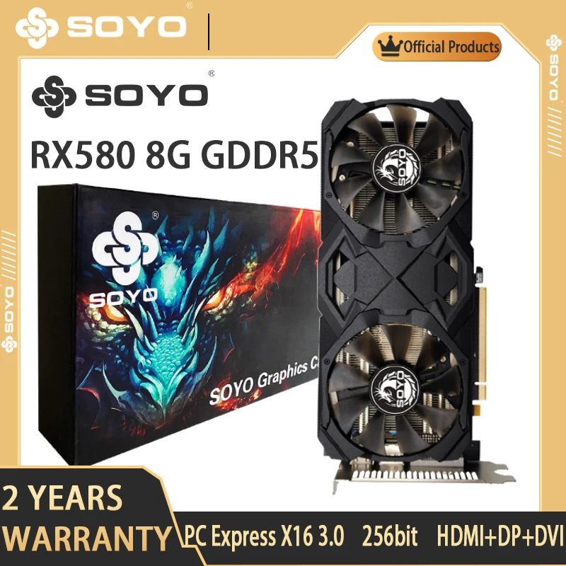 Видеокарта SOYO AMD RX580 8 Гб игровая GDDR5 256Bit PCI Express 3,0 × 16 Radeon GPU компьютерная видеокарта